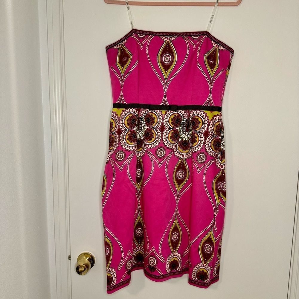 Laundry By Shelli Segal Pink A-Line Strapless Paisley Print Dress Size 10 - Picture 3 of 6